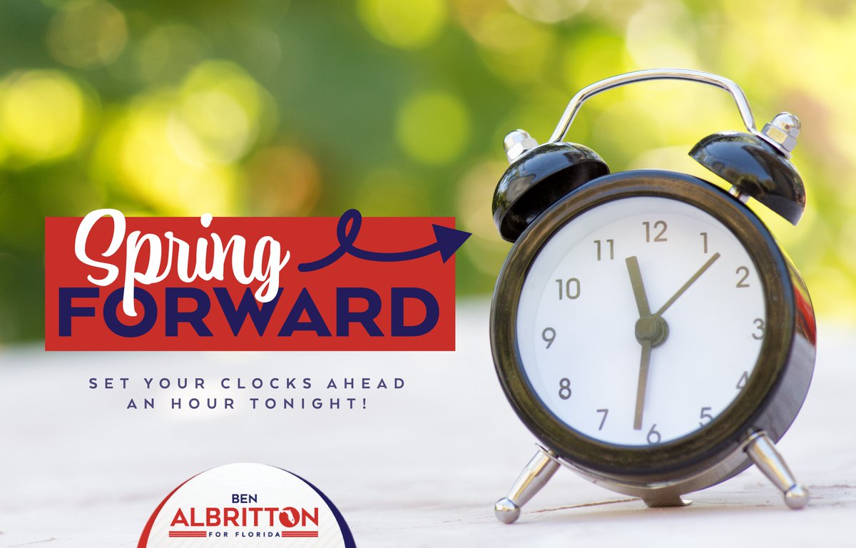 Time to spring forward. Daylight saving time will begin tonight at 2:00 a.m. Remember to set your clocks ahead an hour before bed!