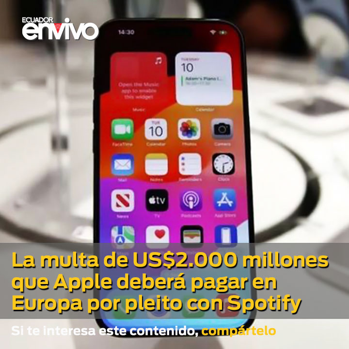 ecuadorenvivo's tweet photo. La #UniónEuropea impuso una multa de 1.800 millones de euro a la gigante tecnológica #Apple, por #infringir las leyes de competencia en materia de #streaming de #música. https://t.co/ABUzN1ADEY https://t.co/NVUiwHYfmB