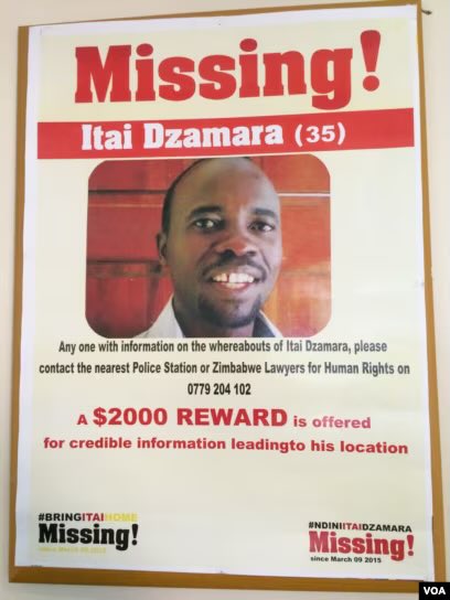 molokele's tweet photo. WHERE IS ITAI DZAMARA?

Today marks the 9th year since Itai Dzamara was abducted.

He is now presumed dead.

On this occasion, may all of us renew our calls for the government to step up efforts to account for his enforced disappearance and also bring the perpetrators to book https://t.co/3ko8xBXuRC