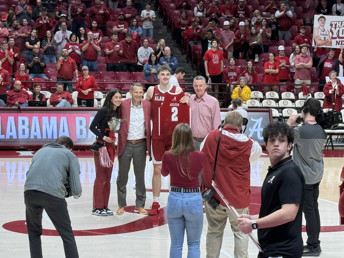 JohnHMerrill's tweet photo. It was a great senior day at The Capstone where The @AlabamaMBB defeated the Arkansas Razorbacks 92 to 88 in overtime! Is was a great day for all America at #ColemanColiseum and it was never in doubt! The #SECTournament starts Wednesday and we will see you Friday! #RollTide https://t.co/2WmLyDcEYr