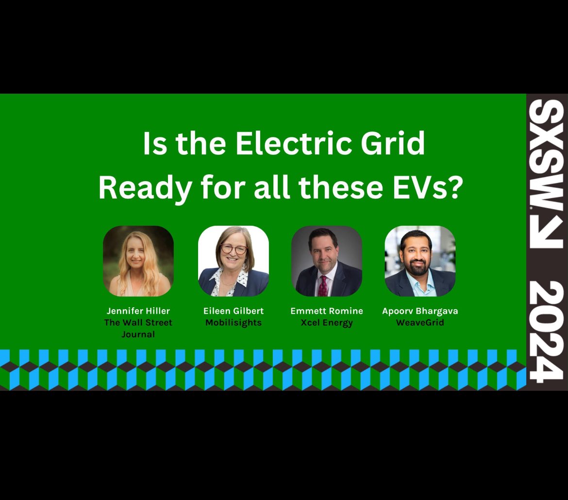 Super excited to be speaking tomorrow with @Jennifer_Hiller at @WSJ , Eileen Gilbert from @Stellantis Mobilisights, Emmett Romine from @xcelenergy about Electric Vehicles & the Grid @sxsw! Come by if you’re in Austin! schedule.sxsw.com/2024/events/PP…