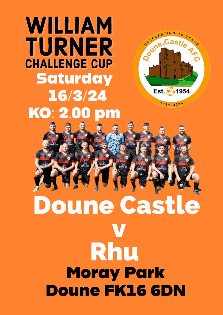 More cup action next Saturday when we welcome Rhu Amateurs to Moray Park in the William Turner Challenge Cup. Please get along & support the lads. 🧡🖤🏰🖤🧡 @ScotAmFA @DreweryEmma @Normansalmoni @Joinery71 @sportstherapysc @RGGRoofing @scotfootfixs @CaledonianAFA @OnlySportLTD1