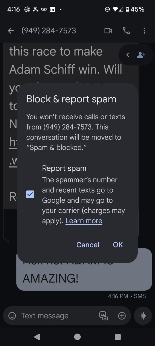 NutWithACamera's tweet photo. Hey, gave you a shout out today, @AdamSchiff !
Those rapid wombats keep spamming me. This is how I handle them. 
Then I donate to a #Democrat 👊.
#BlueWave2024 https://t.co/FHq3oi34Pb