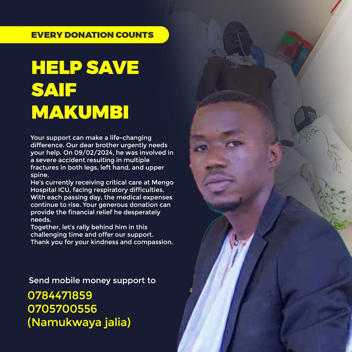 MoshiHamis4's tweet photo. Any contribution can save his life, please help us save our brothers life 🙏🙏🙏😭 https://t.co/84BwpxSg2m