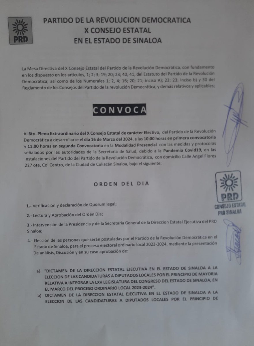 PRD_Sin's tweet photo. Convocatoria del X Consejo Estatal del PRD Sinaloa https://t.co/uaB0UpK8AX