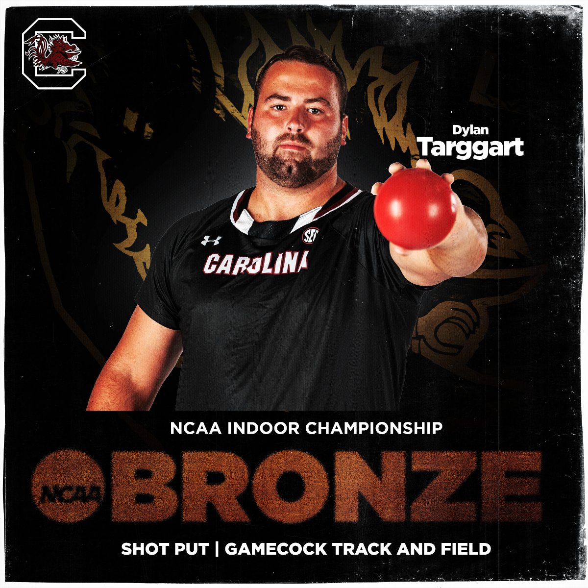 GamecockTrack's tweet photo. In his FIRST NCAA Indoor Championship appearance, @DylanTarggart is bringing home some hardware with a throw of 19.95m!

#onecockymind #cockyandconfident https://t.co/443VCVravU