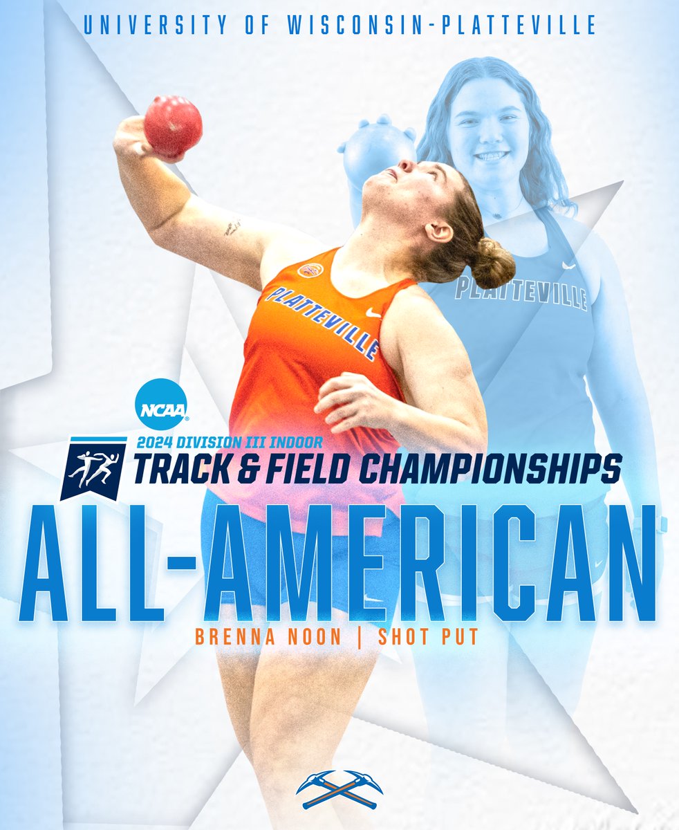 🚨ALL-AMERICAN ALERT! 🚨 Congrats to Brenna Noon of @UWPlattTrackXC who finished 8th in the Shot Put at the @NCAADIII Indoor T&F Championships! 📈 13.74 (45-1) #SwingTheAxe #uwp #uwplatteville #platteville #wiac