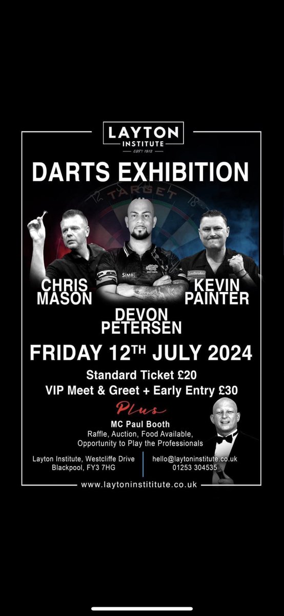 The Pre World Matchplay Exhibition is Back in Blackpool Friday July 12th @PaulBoothMC @OfficialKP180 @devon_petersen