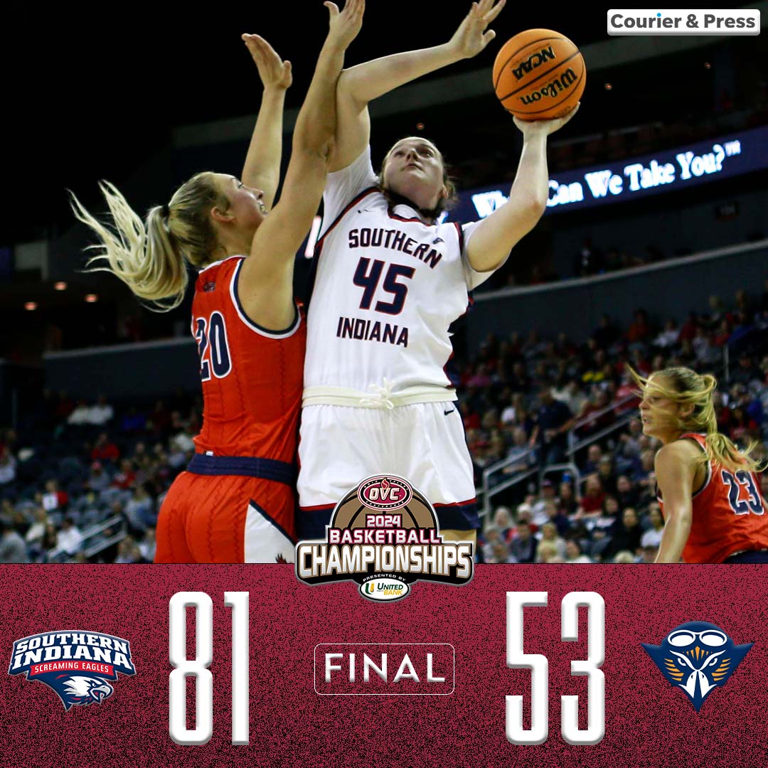 𝐂𝐇𝐀𝐌𝐏𝐈𝐎𝐍𝐒❗

In its second year in the league, <a href="/USIWBB/">USI Women’s Basketball</a> captures its 1st OVC Tournament Championship! 🏆

#OVCTourney | #OVCit 🏀 | <a href="/courierpress/">Courier & Press</a>