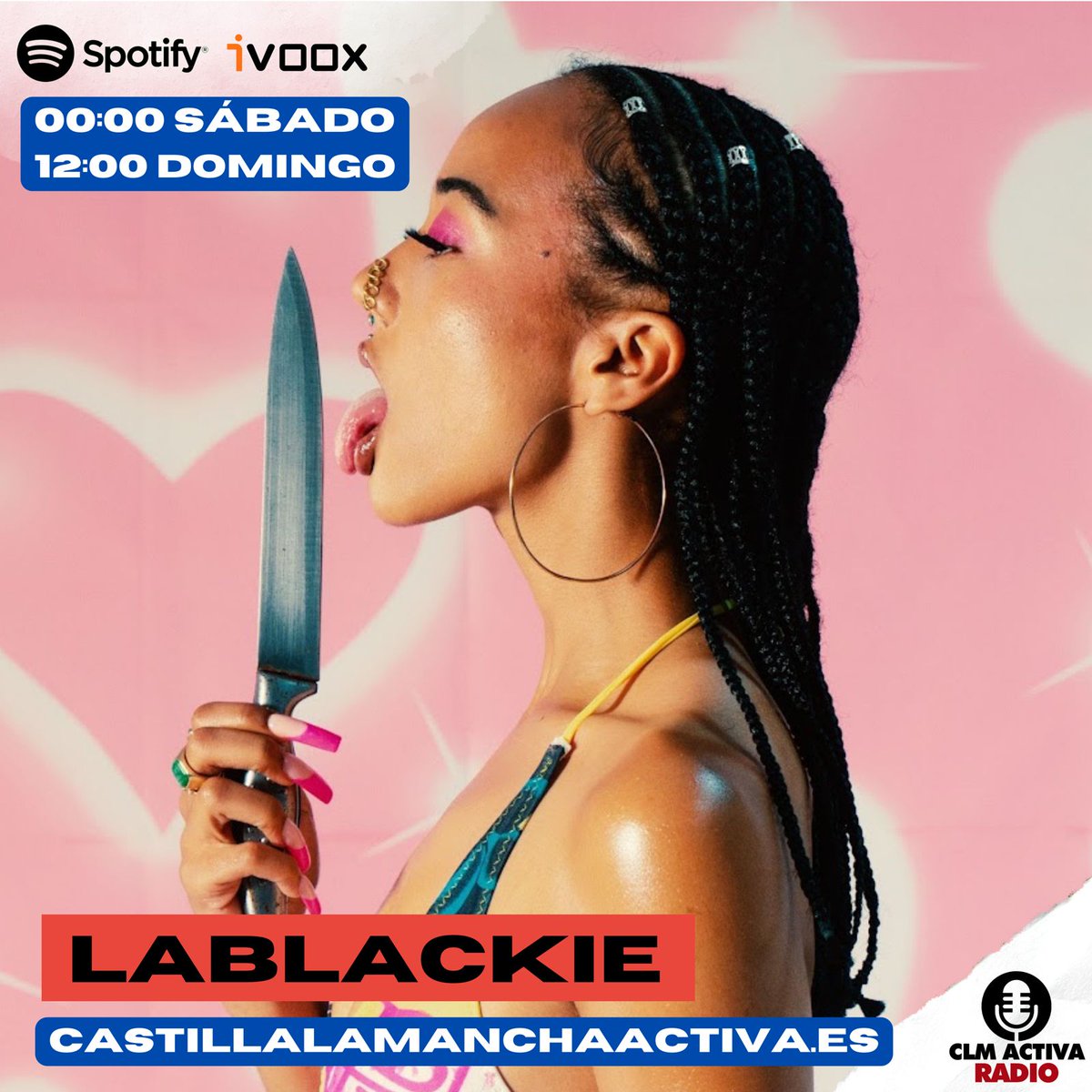 CLMACTIVA's tweet photo. Hoy en #lahoraurbana de @FJRGPETIT para @Clmactiva hablare de #LABLACKIE una de las referencias de la escena española. Ofrece a los oyentes una mezcla de letras explícitas y bien estructuradas con ritmos pegadizos.
¿Quieres saber más?
¡Descubre a esta gran artista! https://t.co/9hbphvTwYL