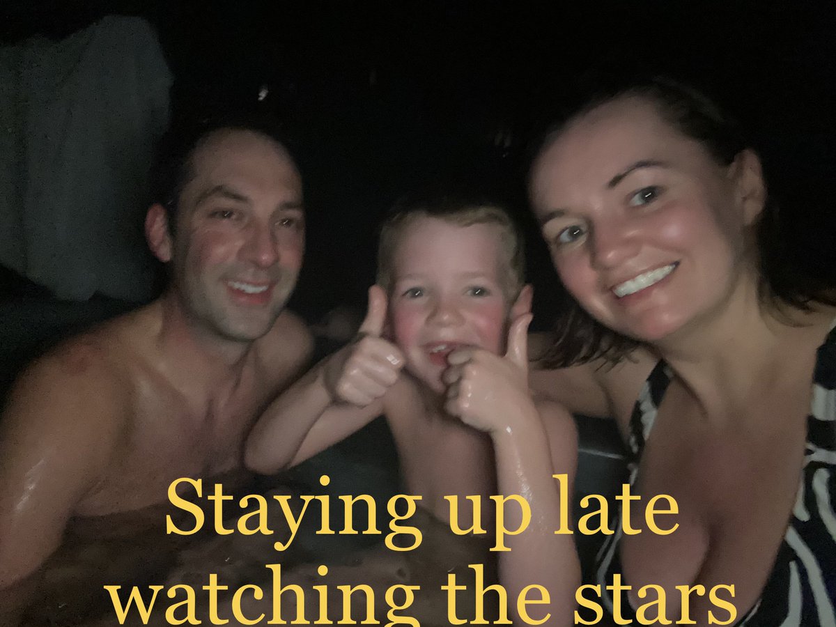 We celebrated our anniversary last night with our children. Youngest was fast asleep but Ethan was very excited to be up late in a hot tub watching the sky. Love creating these memories 🌟