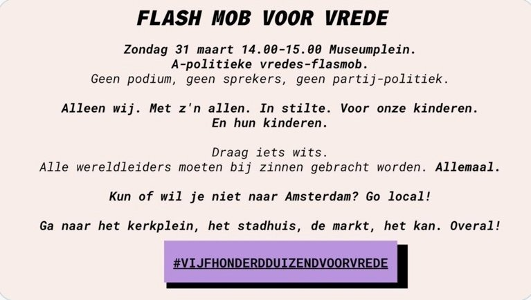 Kom met Pasen naar Amsterdam: 
#VijfhonderdduizendVoorVrede
