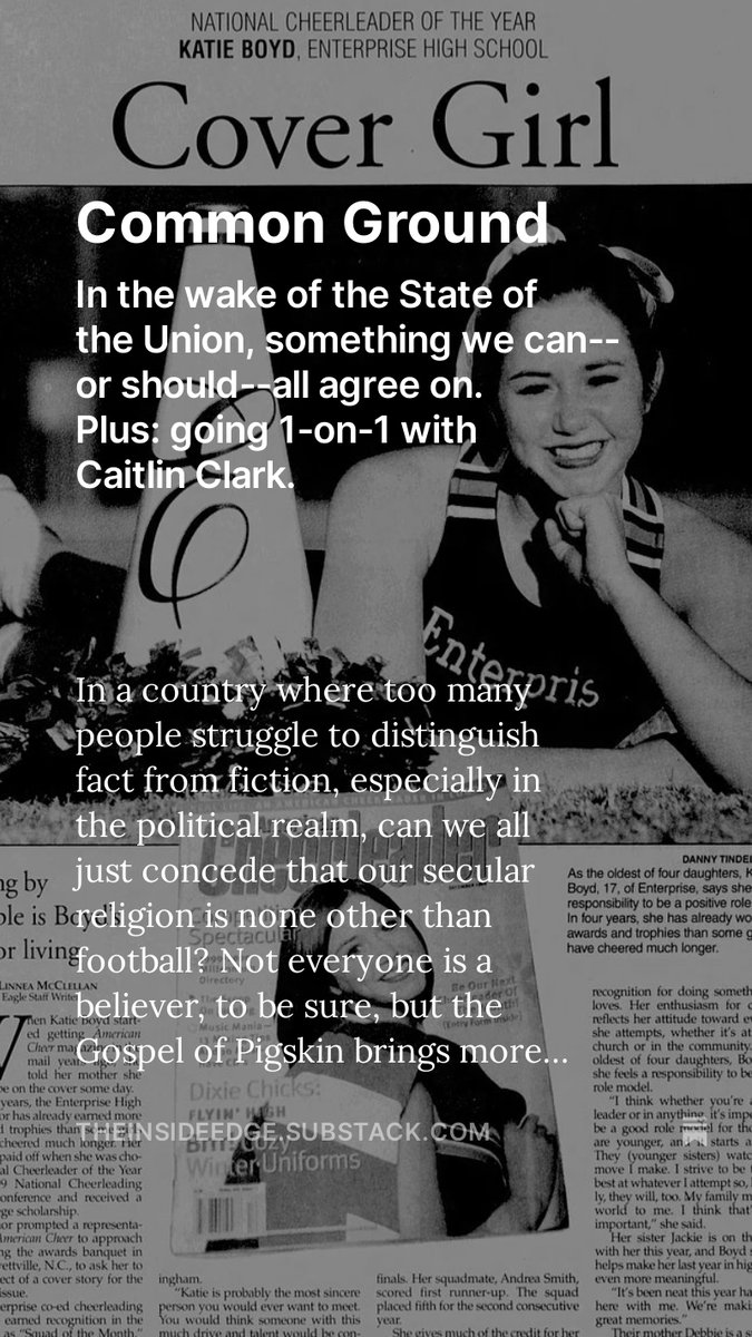 InsideEdge's tweet image. In this week's Inside Edge Substack: after President Biden's State of the Union address, something we can--or should--all agree on.

Plus, going 1-on-1 with Caitlin Clark...or maybe not?
open.substack.com/pub/theinsidee…