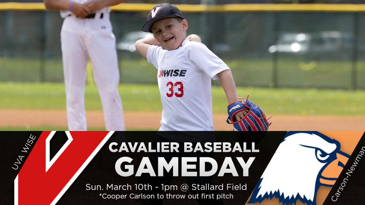 Come out to Stallard Field tomorrow at 1pm to catch game 3️⃣ of our series against Carson Newman, and watch Cooper Carlson throw out the first pitch! #GoCavsGo