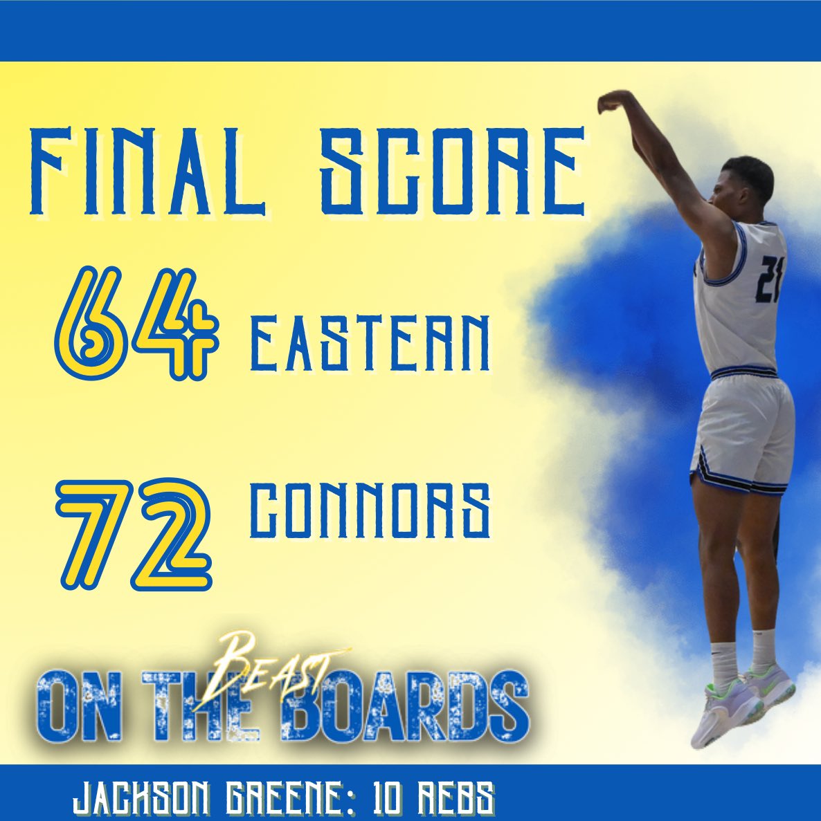 🏀Game Update🏀 In a closely contested battle against Connors, we came up short with a final score of 64-82. 🤝 Jackson Greene earns the final ‘Beast on the Boards Award' team-high of 10 rebounds! 🏀