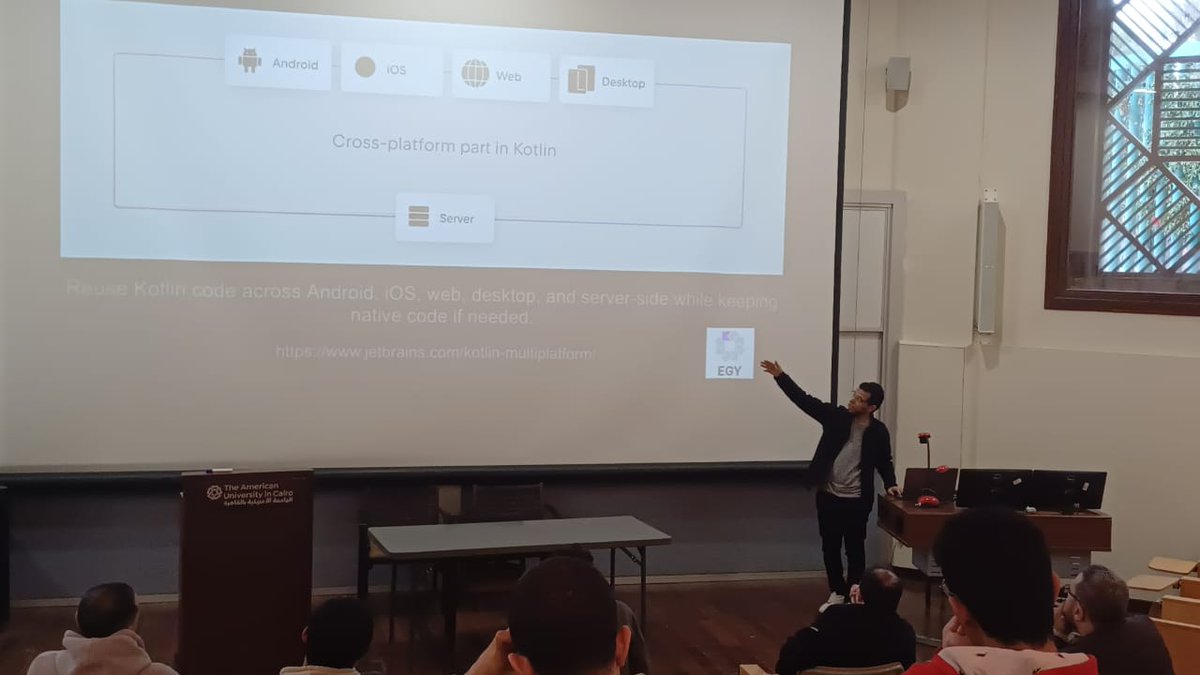 AhmedNMahran's tweet image. During My #Compose everywhere session on Feb.16.2024 at #SolutionChallenge at the American University in Cairo, Talked about #crossplatform #programming, #ComposeMultiplatform #JetpackCompose #KMP #KotlinMultiplatform