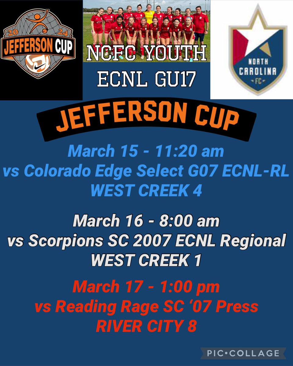 𝒞𝒪𝒜𝒞𝐻𝐸𝒮! We are excited to come back together to play <a href="/jeffersoncup/">Jefferson Cup</a> after we have been apart for a month playing with our high school teams! Come watch us play!! Last chance to see us until G’boro! Schedule is below: <a href="/ImYouthSoccer/">ECNL/GA/Recruiting/College Soccer</a> <a href="/NCFC_ECNLGirls/">NCFC ECNL Girls</a> <a href="/NCFC_Youth/">NCFC Youth</a> #JEFFCUP