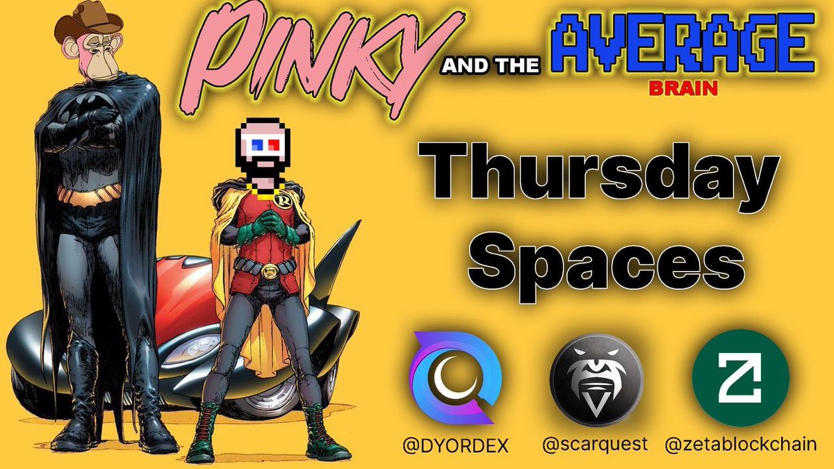 We’re back again with some of the hottest new project as in crypto

Tap in to hear from our homies at:

@zetablockchain 
@DYORDEX 
<a href="/ScarQuest/">ScarQuest</a> 

Hosts:

<a href="/2577pink/">Pinky</a>
@averagekrypto 

Thurs March, 14th 11:30am EST   RSVP 👉🏽 
x.com/i/spaces/1OwGW…