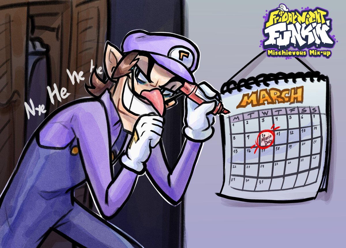 'Why should that chump Mario get all the fun? The day would be even BETTER with-a ME!!'

Happy to announce Mischievous Mix-Up will release sometime tomorrow for Mar10 Day!🌹
#Mar10Day #MischievousMixUP #fridaynightfunkinmod #Waluigi
🎨:@Tripl3_D3 
@News_Funkin