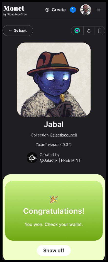 mshuman77's tweet photo. I just won the @GalactixSol @SolJakey Jabal 1/1 on @MonetSAC! Holy shit I’m so pumped!!!!!🚀 https://t.co/ZQG9bV7aXO