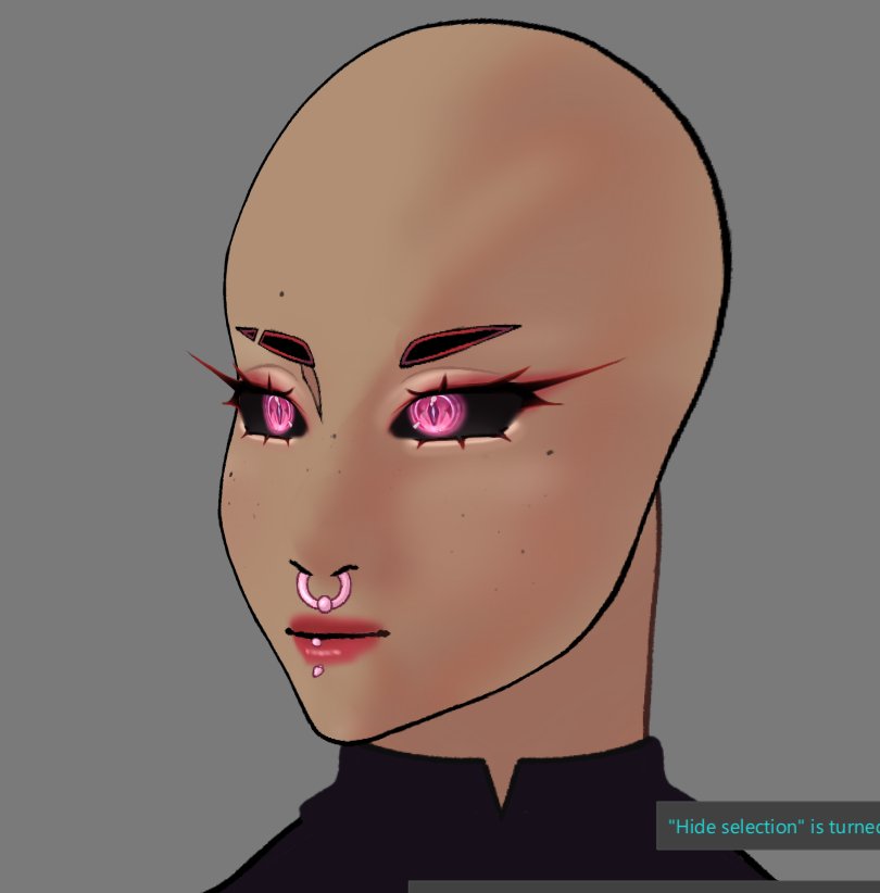 solo 1girl bald grey background lips pink eyes simple background  illustration images