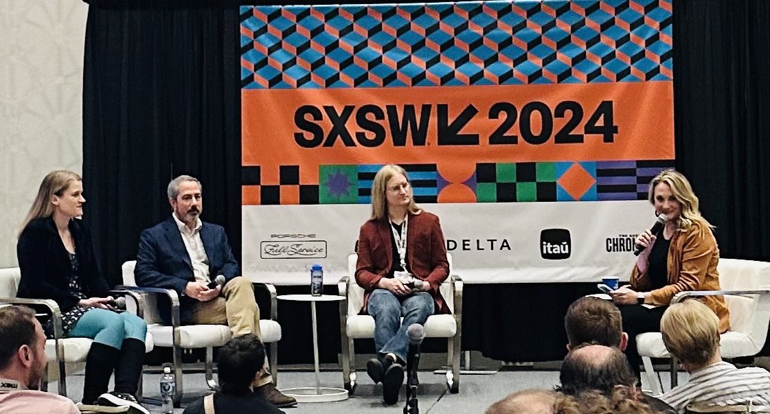 Careful handing me a mic 🎤 things can get sassy. 

Thanks for chatting with me about AI safety <a href="/FrancesHaugen/">Frances Haugen</a> <a href="/FLI_org/">Future of Life Institute</a> <a href="/JeffLadish/">Jeffrey Ladish</a> 

Thoughtful mix of hope, fear and action.
#SXSW2024