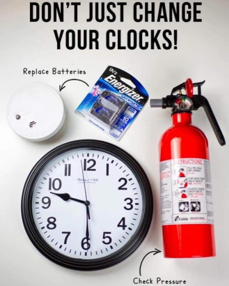 DelCoCorps's tweet photo. Time to Spring Forward This Weekend!
Daylight Saving Time Returns. 
When you
Turn your clocks ahead 1 hour at 2am Sunday, March 10. Don’t forget to check and change the batteries on you
Smoke Detectors and CO Detectors 
And if you own fire extinguishers make sure they’re charged. https://t.co/S9cm3YK6ne