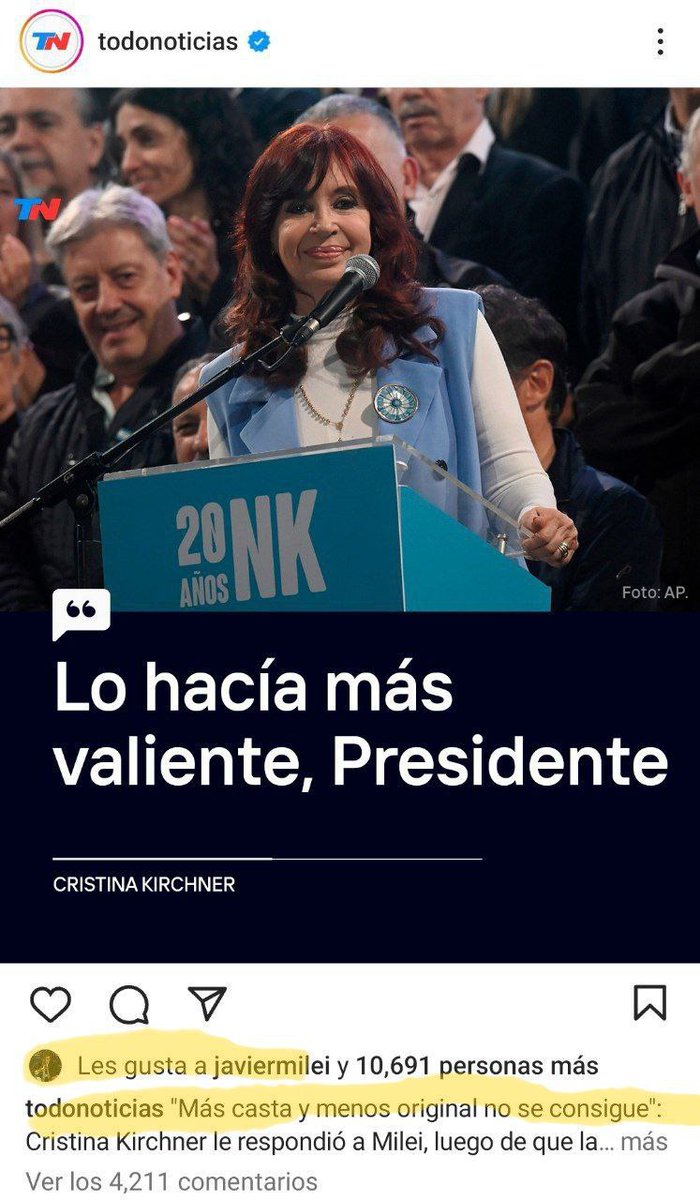 MConurbasic's tweet photo. Cristina le acaba de provocar un nuevo brote psicótico al presinene Milei. https://t.co/HVfTtKbkgA
