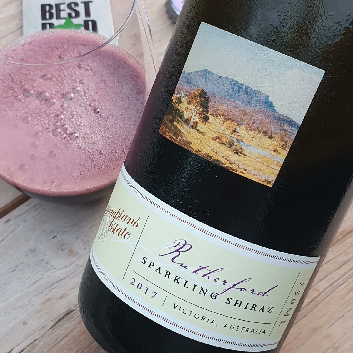 Grampians Estate Rutherford Sparkling Shiraz 2017 Nothing better than Sparkling Shiraz for breakfast with egg and bacon roll from the BBQ. When it's forecast 38 degrees 😳 you need to get the good stuff in early. Drink the good stuff 🍷 @grampiansestate @grampianswine