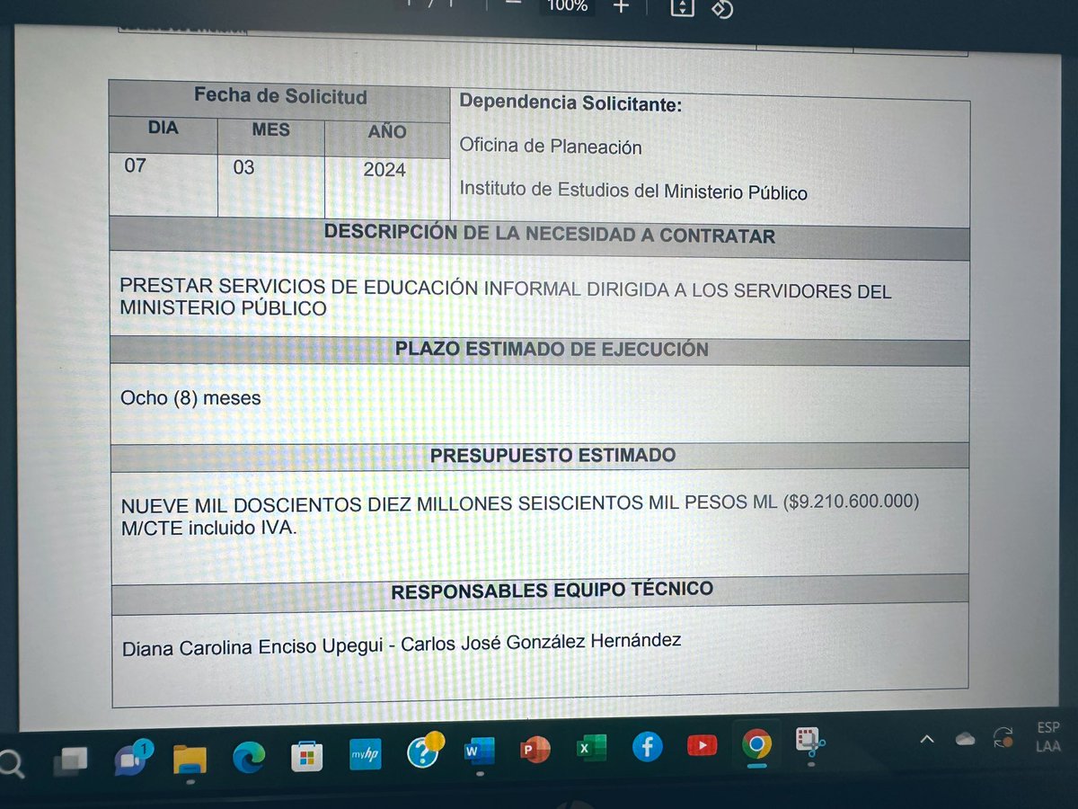 La Procuraduría General de la Nación acaba de adjudicar de manera directa un jugoso contrato por valor de $9.210.600.000 millones de pesos, con plazo de ejecución de 8 meses, para realizar capacitaciones a sus funcionarios. Cada capacitación, tiene el costo de $55.503.731.