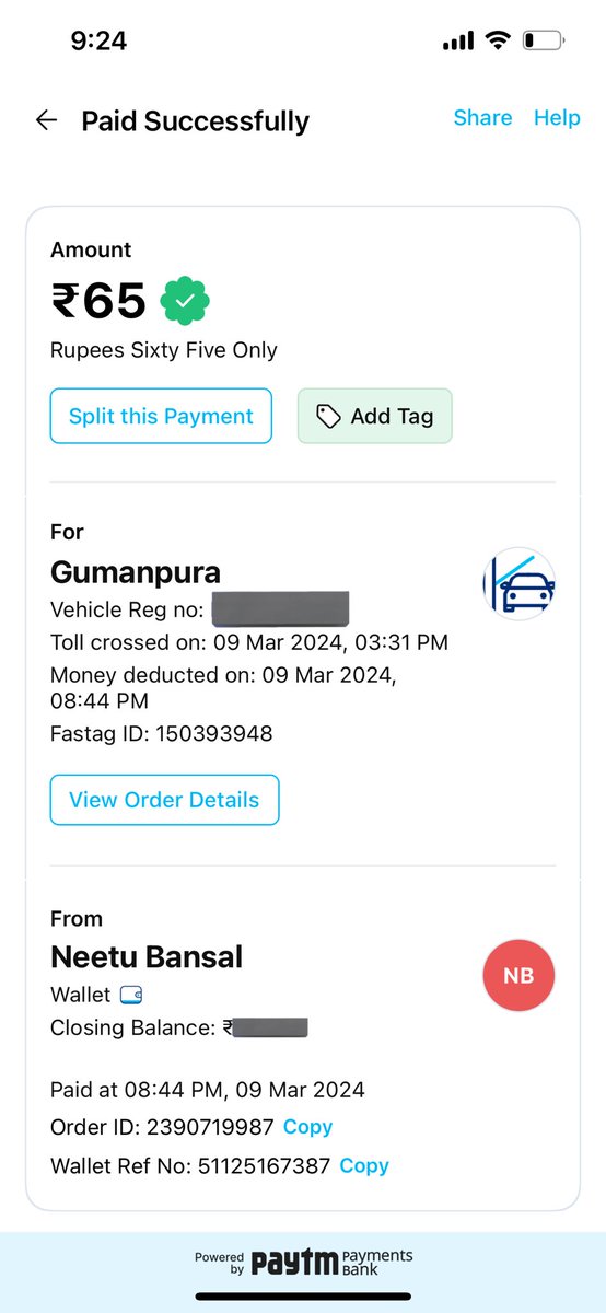 Dear @Paytm @Paytmcare @fastagofficial My Car has been in Delhi since last 8 days. This is an unknown route to my car. What kind of fraud is now been happening by Toll Staff. Kindly check with your Backend Team as there is no option on Paytm to report this