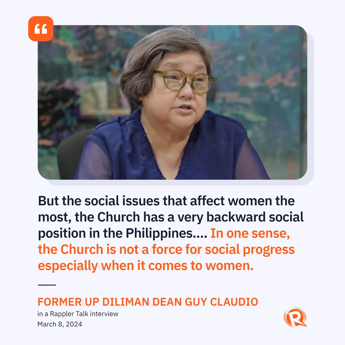 Guy Claudio, former dean of the University of the Philippines Diliman College of Social Work & Community Development, said in a Rappler Talk interview that the Catholic Church is an 'anti-democratic force' in how it influences public policy, especially on women's rights.…