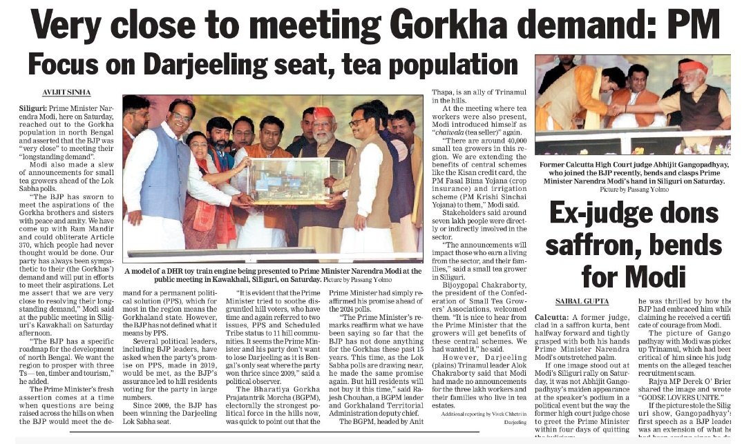 As stated yesterday...it's poll time and #Gorkhaland is back on Modi's lips. They've been dangling this carrot before every #LokSabhaElections since 2009. Only to do nothing about the issue in the interim period.