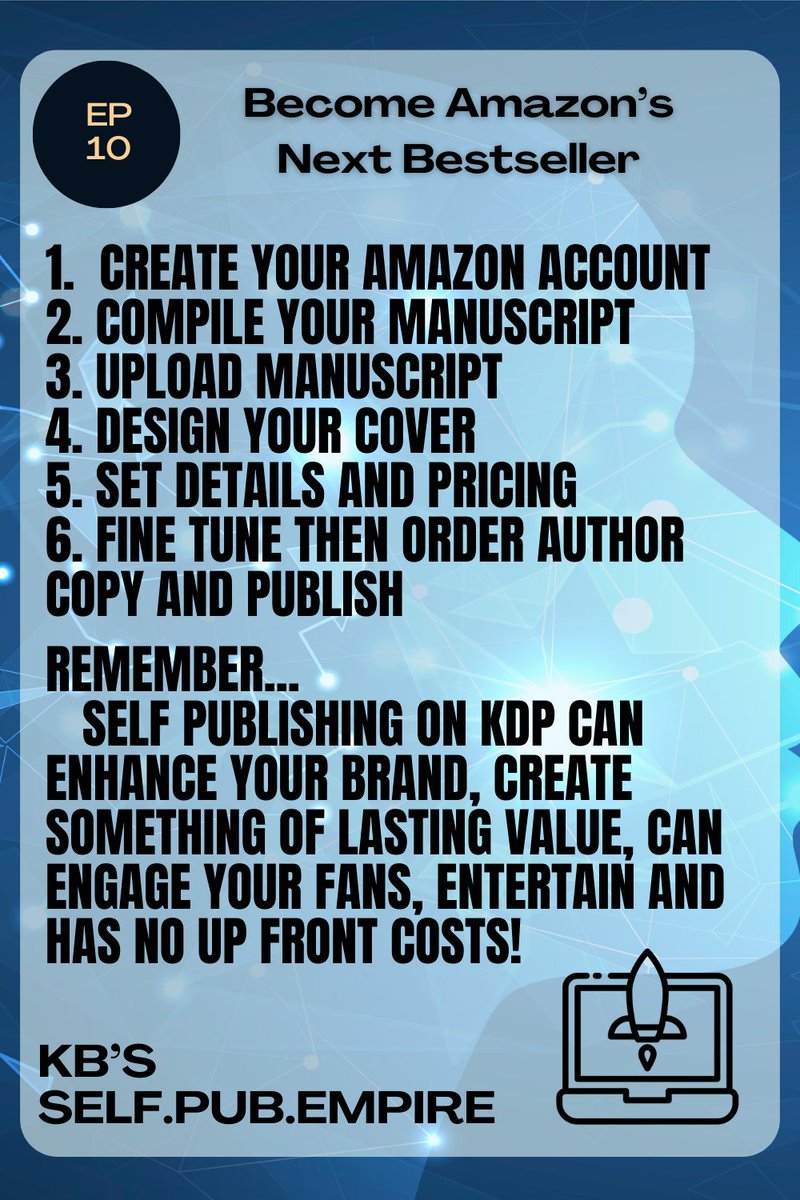 Remember! #Self #publishing on #KDP can enhance your brand, create something of lasting value, can engage your fans, entertain them and has no up front costs! Follow my #podcast for more #tips and detailed #help! #indiepublishing #selfpublishing #authors