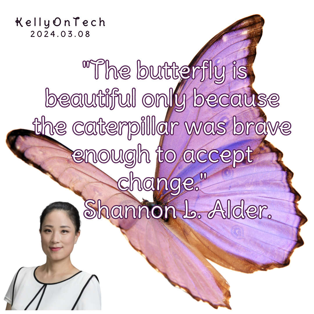 kellymanluo's tweet photo. KellyOnTech wisdom quote 2024.03.08
"The butterfly is beautiful only because the caterpillar was brave enough to accept change." Shannon L. Alder.
#wisdom #wisdomquotes #kellyontech #mansinternational #inspirationalquotes #inspirational https://t.co/wPUj1Estid