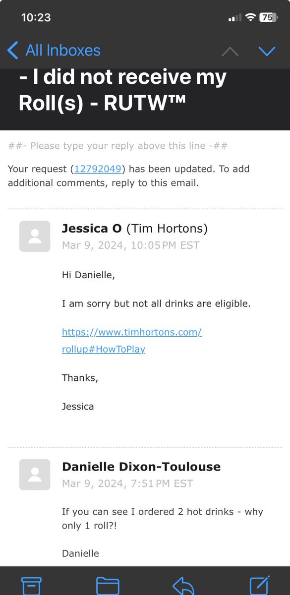 DaniDT's tweet photo. @TimHortons #rolluptherimtowin #scam #badcustomerservice #timhortons Anyone know how to get a hold of an actual person?? https://t.co/pfHSSmc2cy