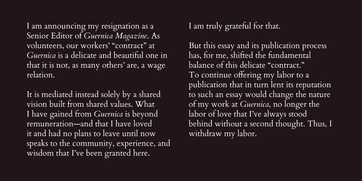 on my resignation from guernica magazine
