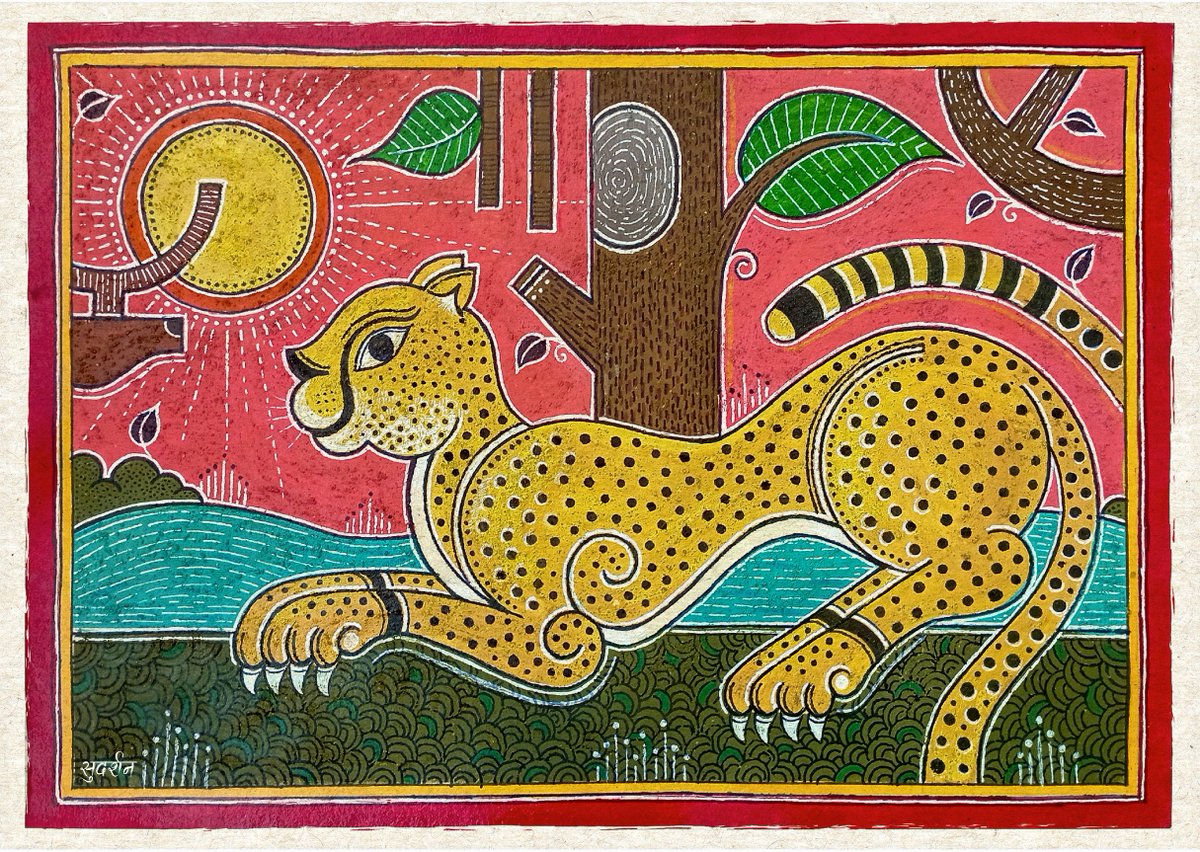 The soil beneath us is everyone who has ever walked or will ever walk on it.
Presenting the hand painted 'Cheetah in India', mud and poster paints on paper.

#kunonationalpark #india #art #folkindica #studiokyaari #cheetah #conservation @KunoNationalPrk @MPTourism