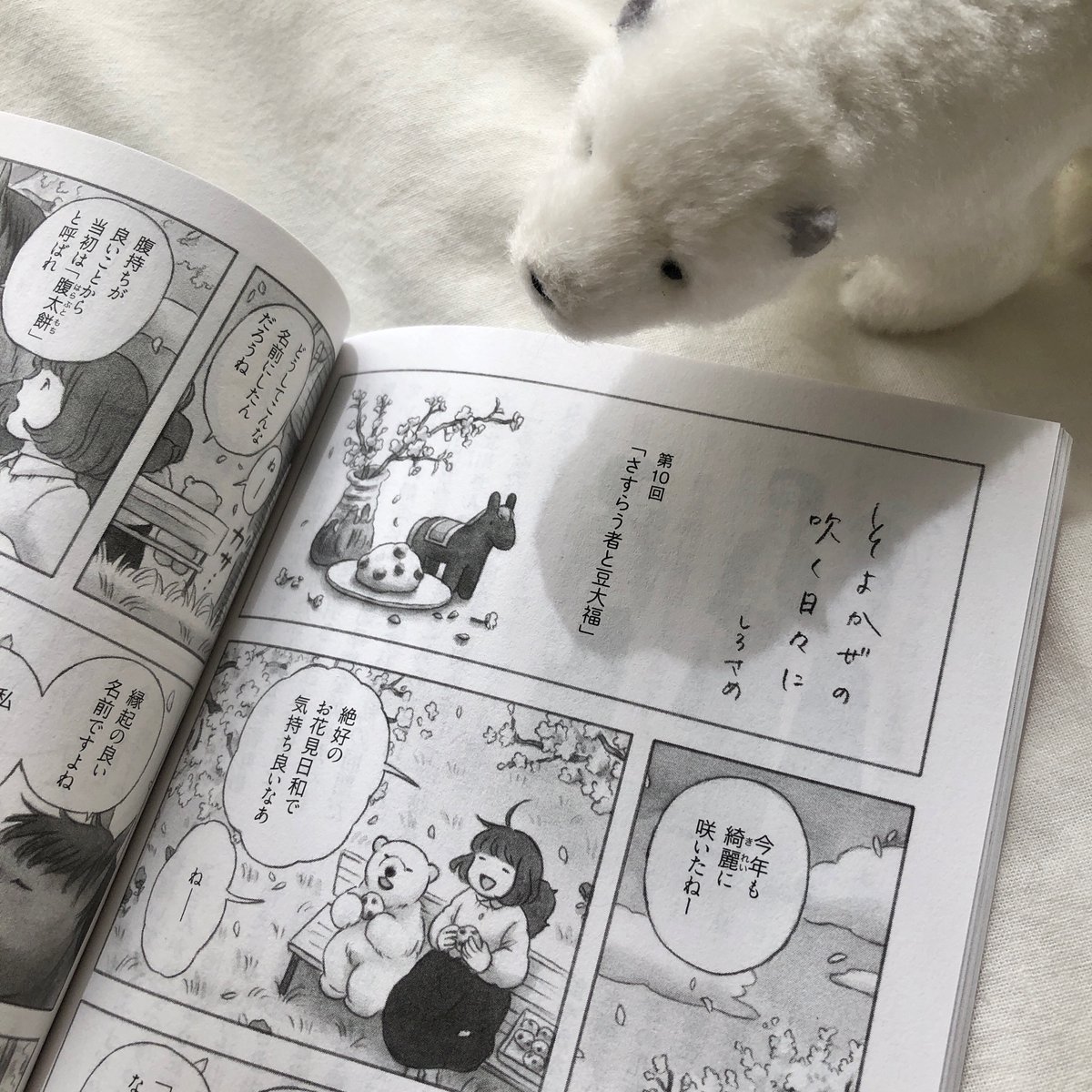 □お知らせ□
PHP Special 4月号にて『そよかぜの吹く日々に』第10話を掲載させていただいています🐻❄️
今回はみちるさんとトトが偶然出会った旅する馬のお話です🐴
(写真は以前スーパーでたまたま見つけたビションフリーゼみたいな豆大福です)
今月号もどうぞよろしくお願いします🌸