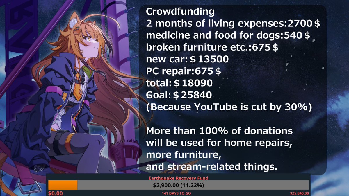 kaga_oren's tweet photo. Did you all enjoy the concert?
I am very happy that over 1000 people came. I'm glad that everyone seemed to like the new 3D model Chibi. Thank you corocoma dad! & Noel Mama
Regarding crowdfunding, which was announced during the stream, please do not overdo it.
PayPal, Twitch, membership, etc. will be added to the progress properly.
To check the progress, a bar will appear during the stream, so please check there.
And my dear Natsuki Mama
It's a sad farewell.
I was really happy to have met her.
I will continue my activities without changing the model. Because she's the only mom I have. It would be easy to change the model, but I don't want to do that. I received all the data from her.
In the future, when I create new costumes, I will ask other artists based on her data.
Many things have happened, but I will not stop walking.
The situation is still difficult, but I will not give up. Because I'm not alone. Everyone is there, friends are there, family is there. And I think I'll learn to rely on others a little more. This earthquake made me realize that I am not strong enough to solve everything by myself. Everyone, please don't hide when you're having a hard time. The world is probably more wonderful than you think.
a friend told me. People will help you because you have helped them.

So if someone helps you, please help the next person who is in trouble.
I think the world will become a little happier in this way.

Thank you very much for today. See you on the next stream. big love to you