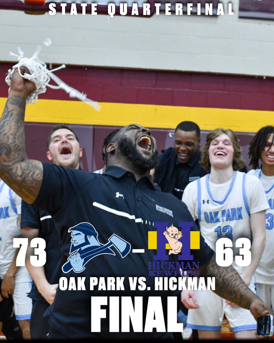 Final in the State  Quarterfinal vs <a href="/KewpiesMBB/">HickmanMBB</a>. Oak Park will take on the winner of Chaminade Vs Francis Howell next Friday at Mizzou arena!!
#ForTheFamily#GoNorthmen