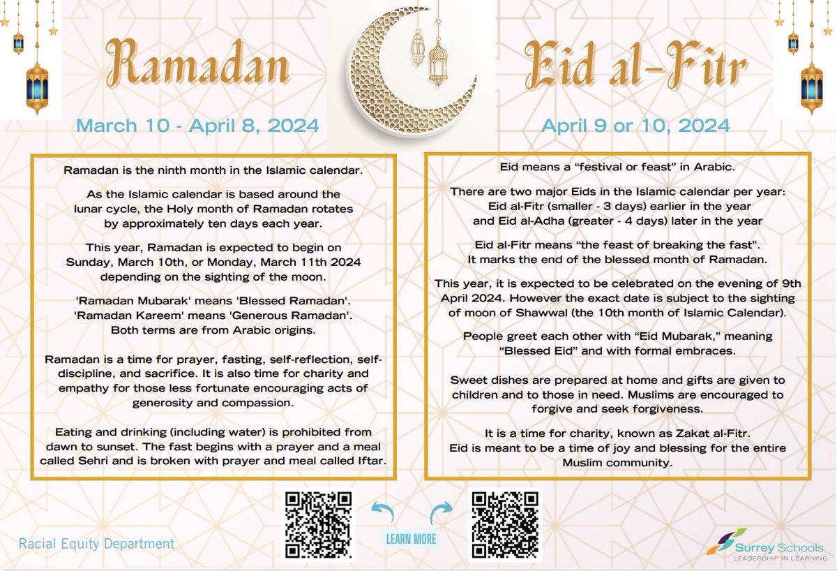 Ramadan Mubarak to all those observing! #sd36learn #SurreyBC #Ramadan @racialEQ36 #WhiteRockBC