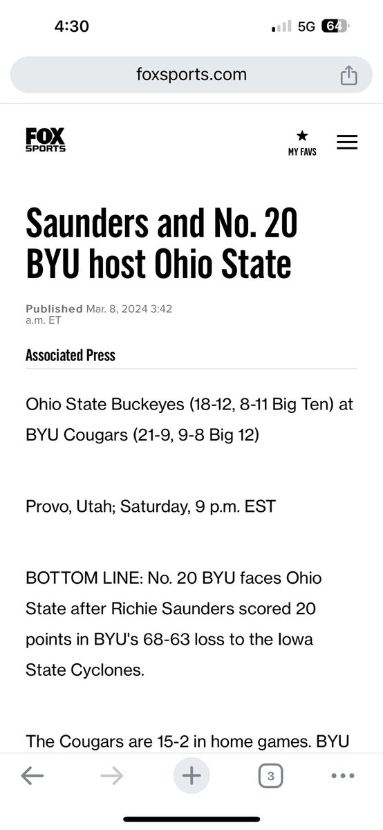 dewey_conner's tweet photo. Apparently @FOXSports is switching out @OSUAthletics  for @OhioStateHoops for today’s game! Lol 😂 

Go @byubasketball @byuROC https://t.co/lArFqf9qDV