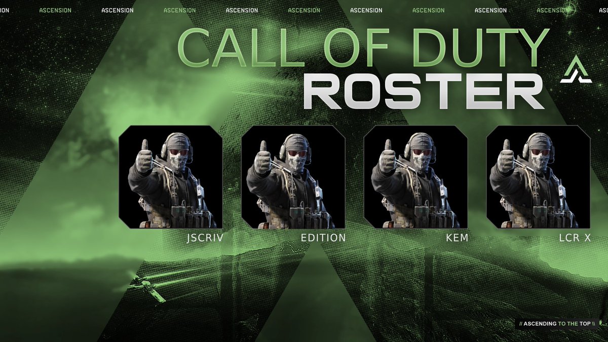 TeamAscensionUK's tweet photo. Join us in welcoming one of our rosters that will be competing in @XP_Europe 

Please welcome Ascension Gladitors!

@jscriv__
@EditionnGB 
@x_lcr49913 
@ItsKemar 

This roster is looking to Ascend to the top💚

#AscendingToTheTop https://t.co/VqcP5bB0Nh