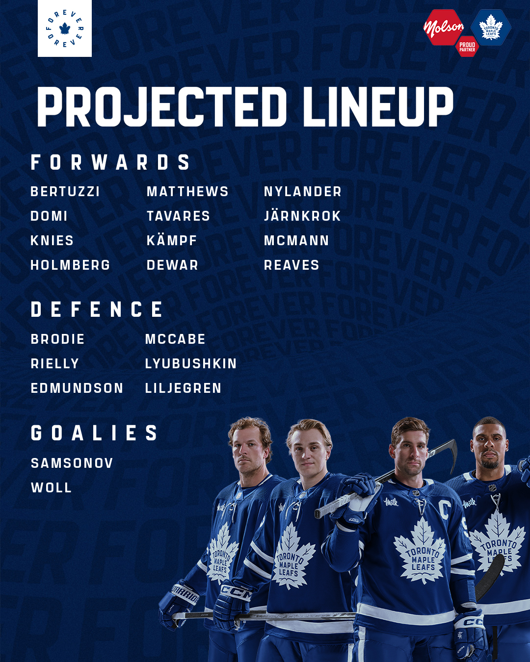 Toronto Maple Leafs on X: Tonight's Lineup @Molson_Canadian