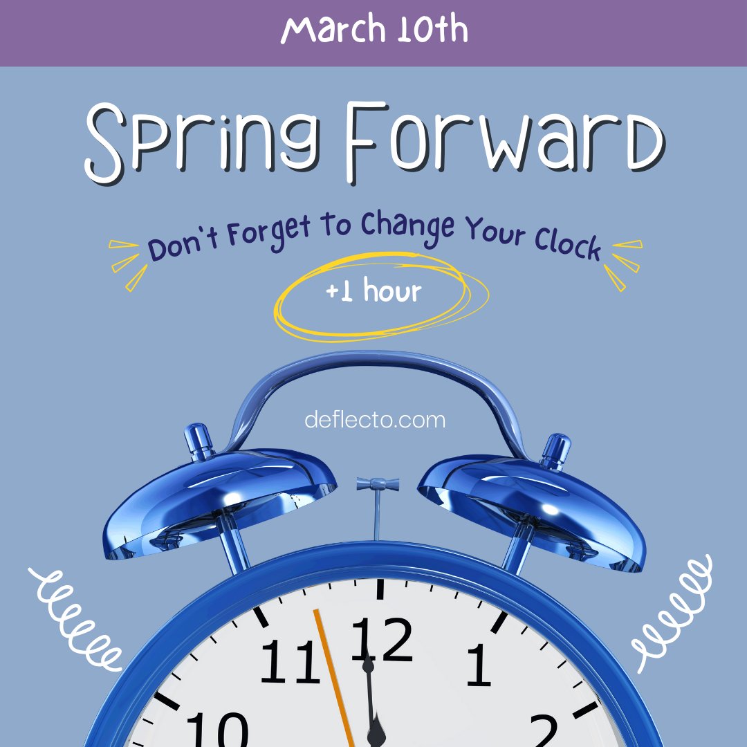 One less hour of sleep... 😴 
Don't Forget to Change Your Clocks
Spring Forward Saturday Night.