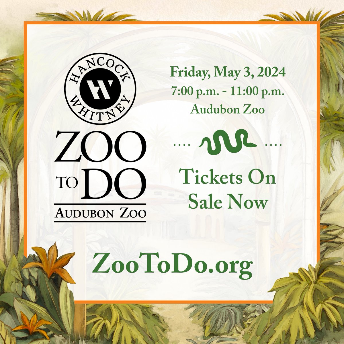 Tickets are on sale now for @HancockWhitney Zoo-To-Do! PLUS you can save on discounted general admission tickets through April 18! 🎟️ Treat yourself to the best food & drinks while celebrating our Odenheimer Complex & LA pine snake conservation efforts: bit.ly/3TmllWd