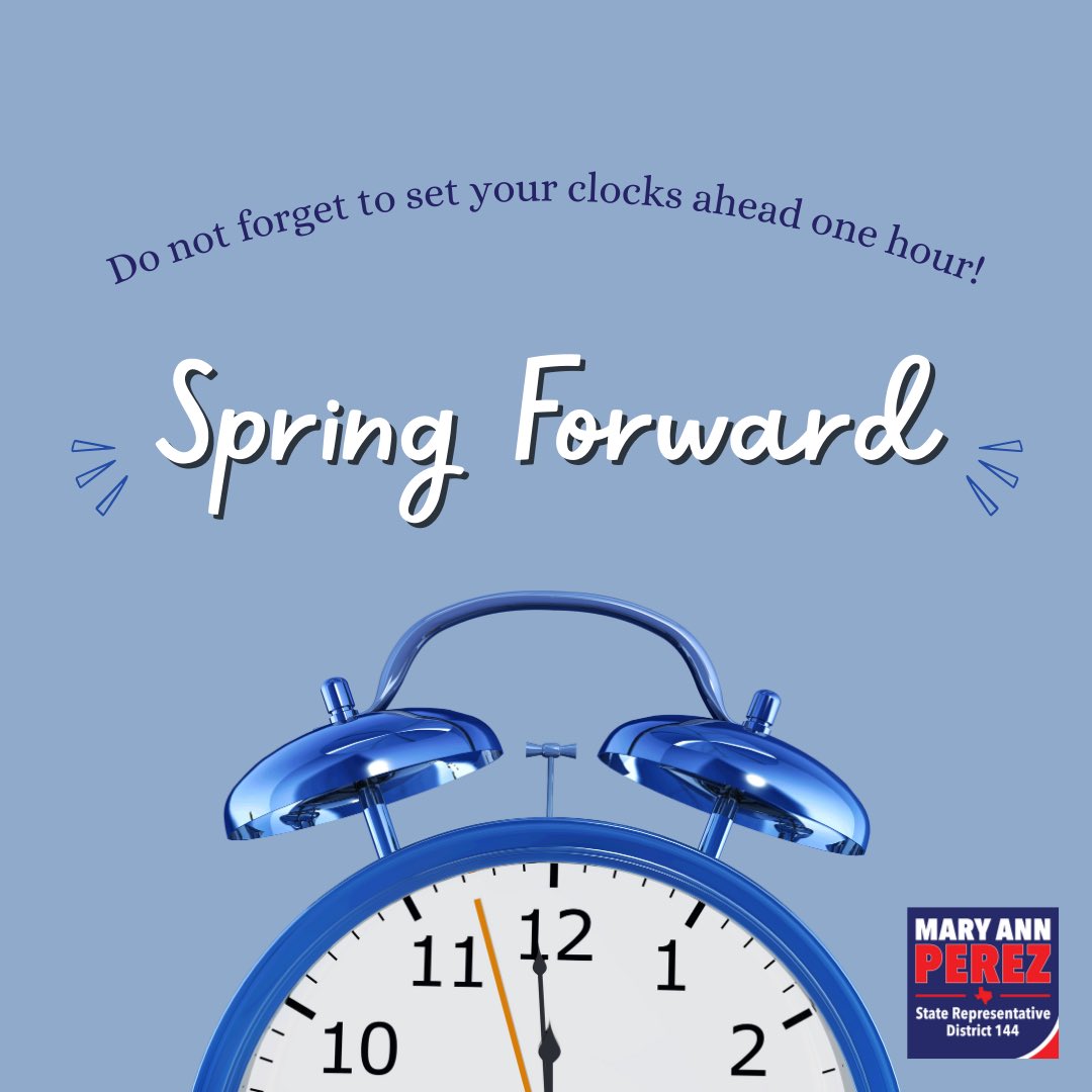 Daylight saving time begins at 2:00 AM on Sunday, March 10, 2024. #txlege #HD144