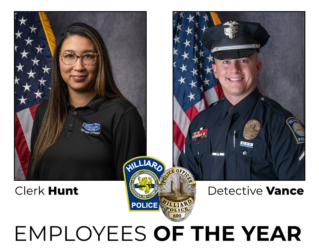 Join us in congratulating our Employees of the Year: Detective Dustin Vance and Support Services Clerk Destiny Hunt. 🎉 Read about our staff's exceptional efforts serving the Hilliard community: hilliardohio.gov/hpd-honors-emp…