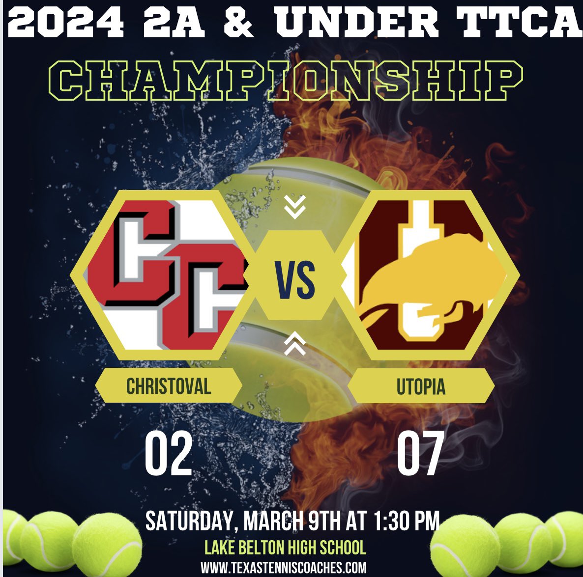 Texas Tennis Coaches Association (@ttcacoach) on Twitter photo Congratulations to our 2024 TTCA 
Team Tennis State CHAMPIONS & Runner-Ups!
2A Team Tennis CHAMPIONS - Utopia HS
3A Team Tennis CHAMPIONS - Wall HS
2A Team Tennis Runner-Ups - Christoval HS
3A Team Tennis Runner-Ups - Mason HS Congratulations to our 2024 TTCA 
Team Tennis State CHAMPIONS & Runner-Ups!
2A Team Tennis CHAMPIONS - Utopia HS
3A Team Tennis CHAMPIONS - Wall HS
2A Team Tennis Runner-Ups - Christoval HS
3A Team Tennis Runner-Ups - Mason HS